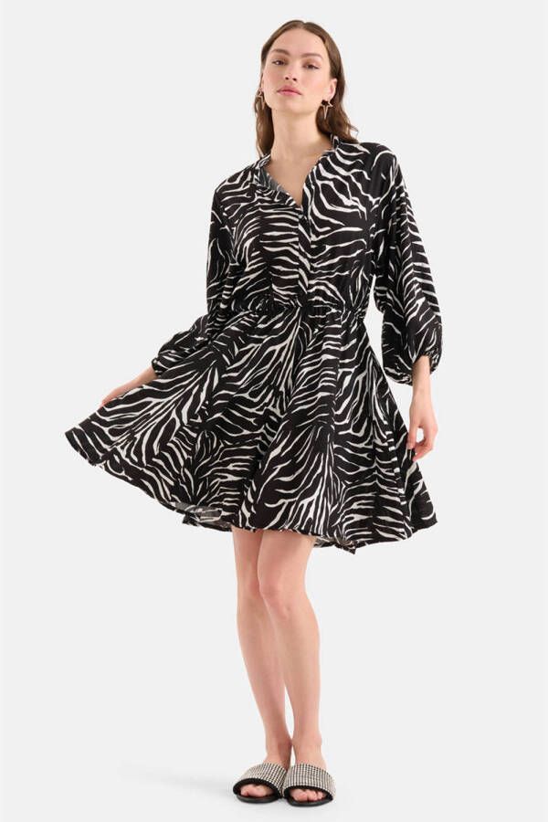 Shoeby jurk met zebraprint en ceintuur zwart wit
