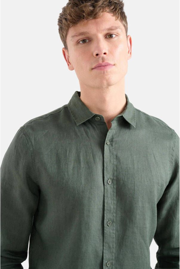 Shoeby linnen regular fit overhemd groen