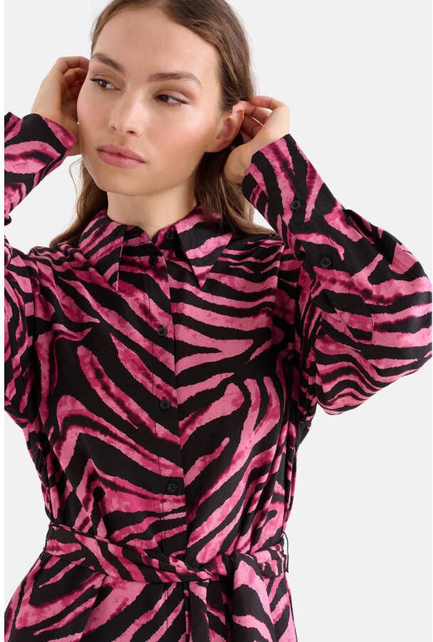 Shoeby maxi blousejurk met zebraprint en ceintuur roze zwart
