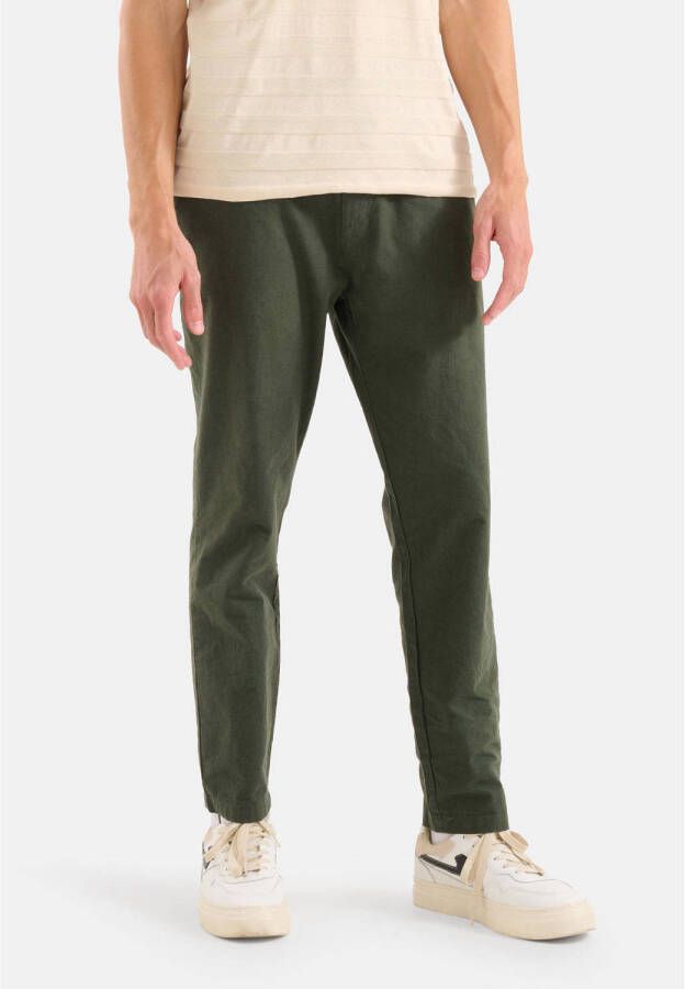 Shoeby regular fit broek met linnen darkgreen