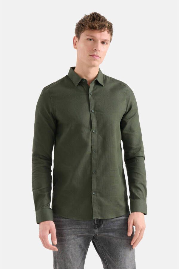 Shoeby regular fit overhemd met wafel textuur groen