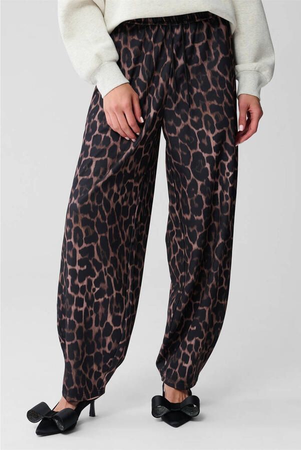 Shoeby barrel high waist broek met panterprint bruin