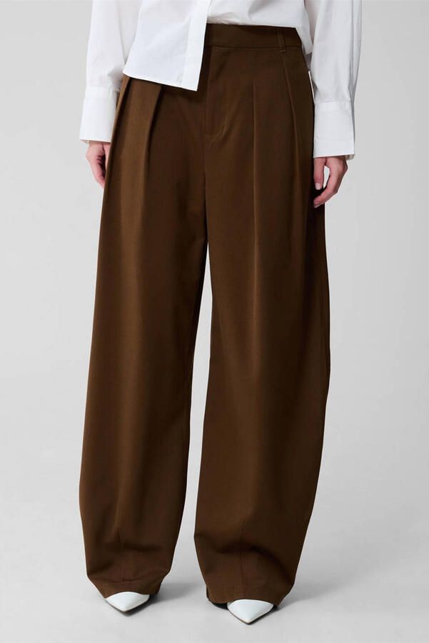 Shoeby barrel high waist broek met wol donkerbruin