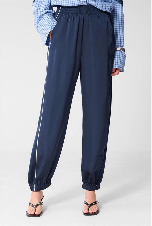 Shoeby barrel high waist gestreepte broek donkerblauw