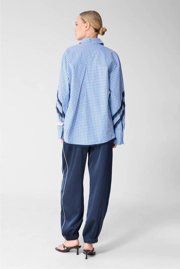 Shoeby barrel high waist gestreepte broek donkerblauw - Foto 3