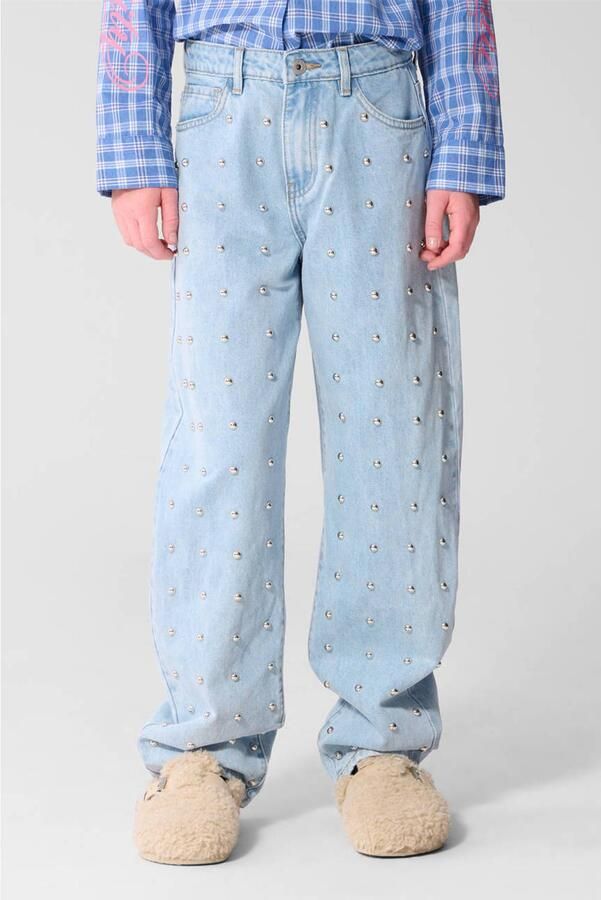 Shoeby barrel jeans met studs lichtblauw Meisjes Denim Effen