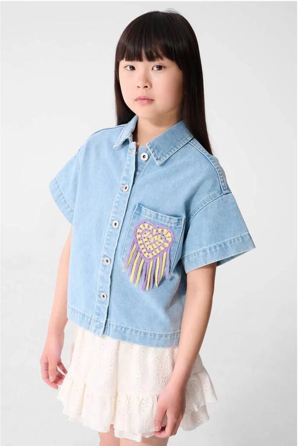 Shoeby blouse medium blue denim crochet