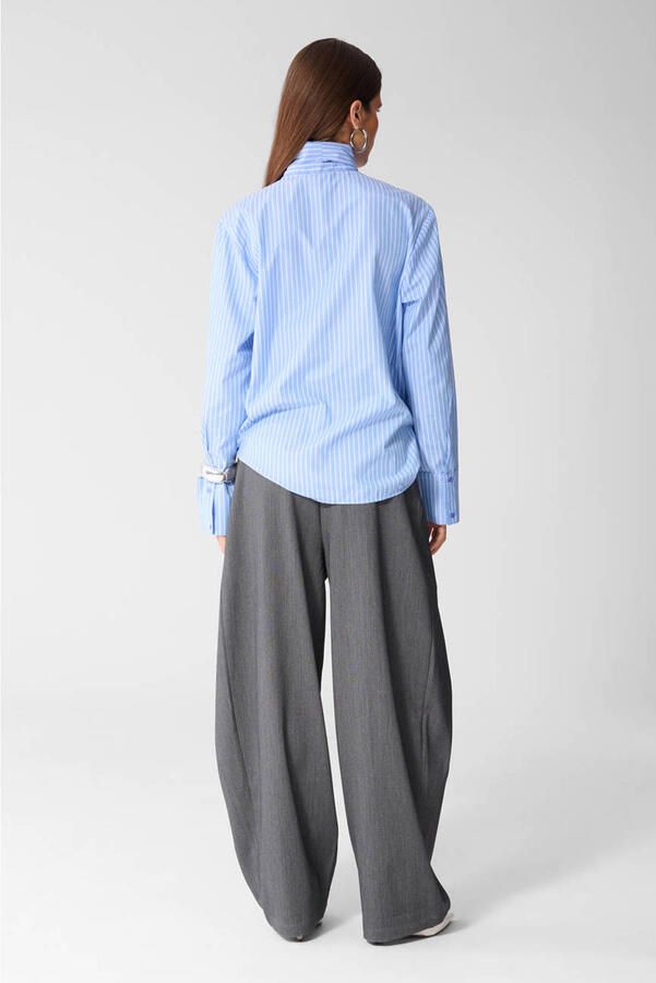 Shoeby blouse met krijtstreep lichtblauw - Foto 3