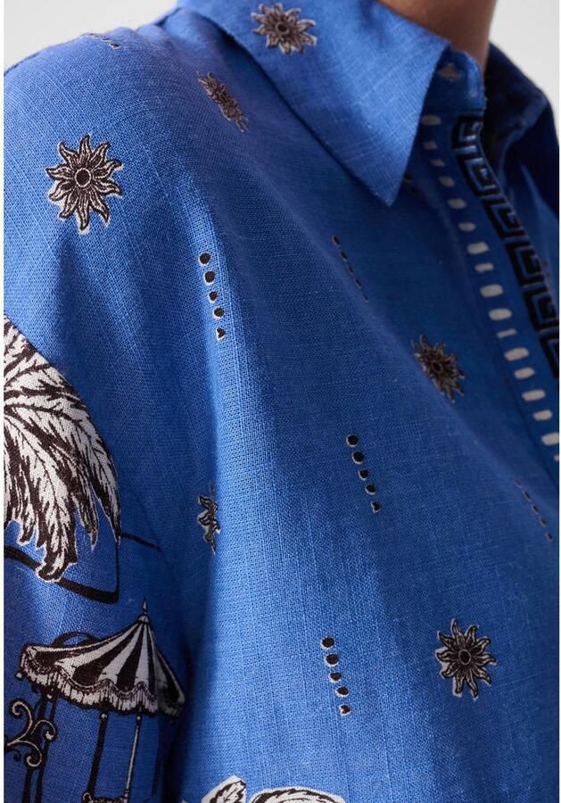 Shoeby blouse met print en linnen blauw - Foto 2