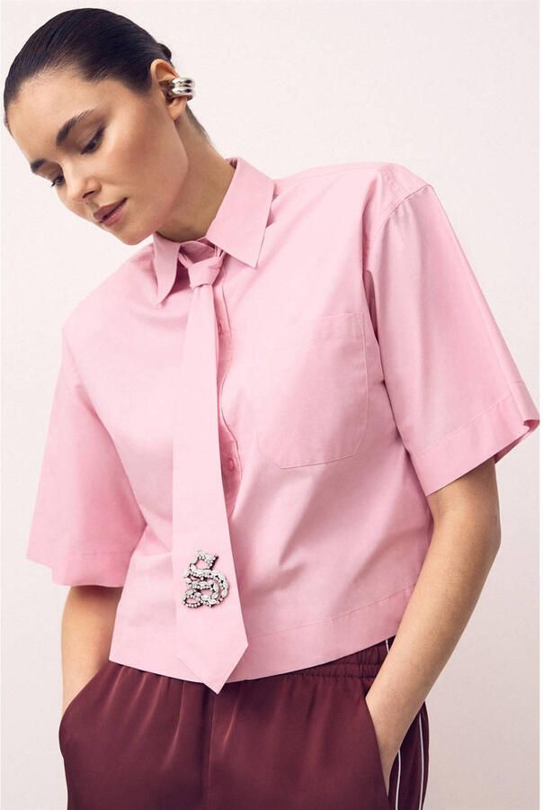 Shoeby blouse met stropdas lichtroze