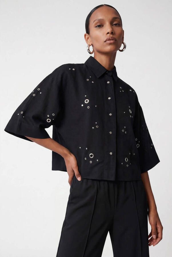 Shoeby blouse met studs en linnen zwart