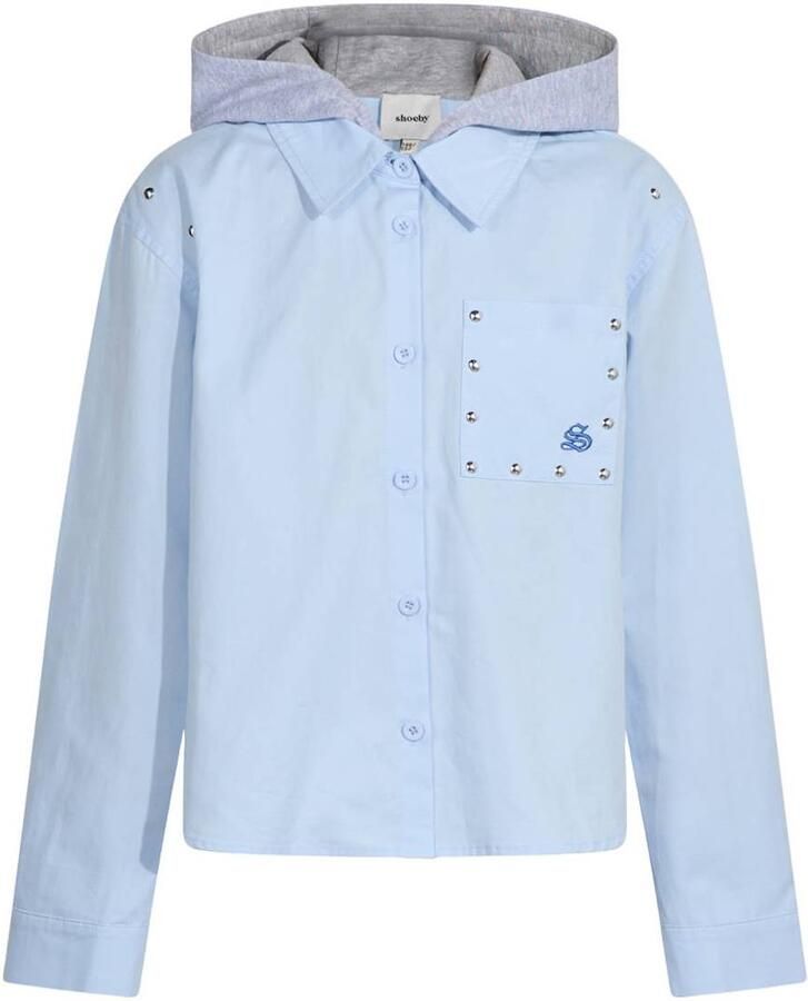 Shoeby blouse met studs lichtblauw grijs Meisjes Katoen Capuchon Effen