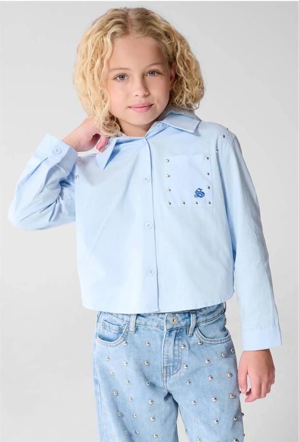 Shoeby blouse met studs lichtblauw grijs Meisjes Katoen Capuchon Effen
