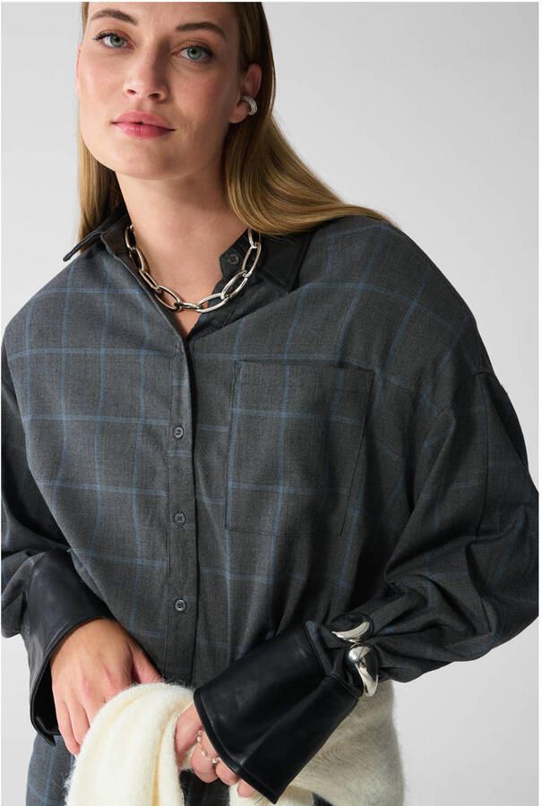 Shoeby boxy geruite blouse grijs