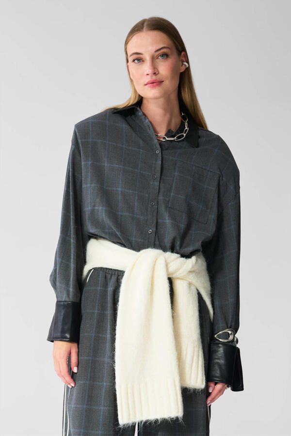 Shoeby boxy geruite blouse grijs - Foto 3