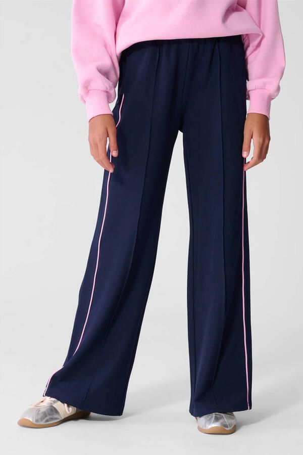 Shoeby casual broek donkerblauw lichtroze