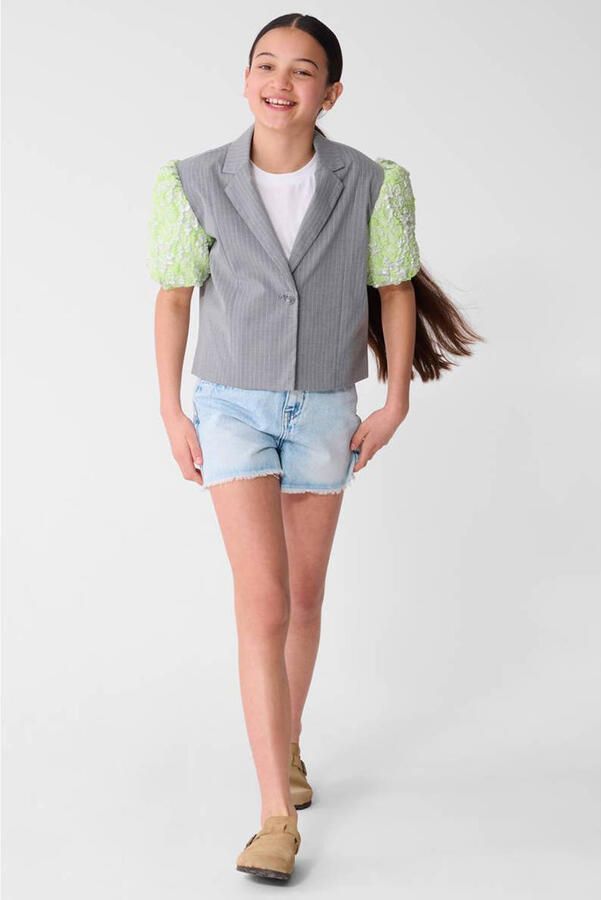 Shoeby cropped blazer met krijtstreep grijs