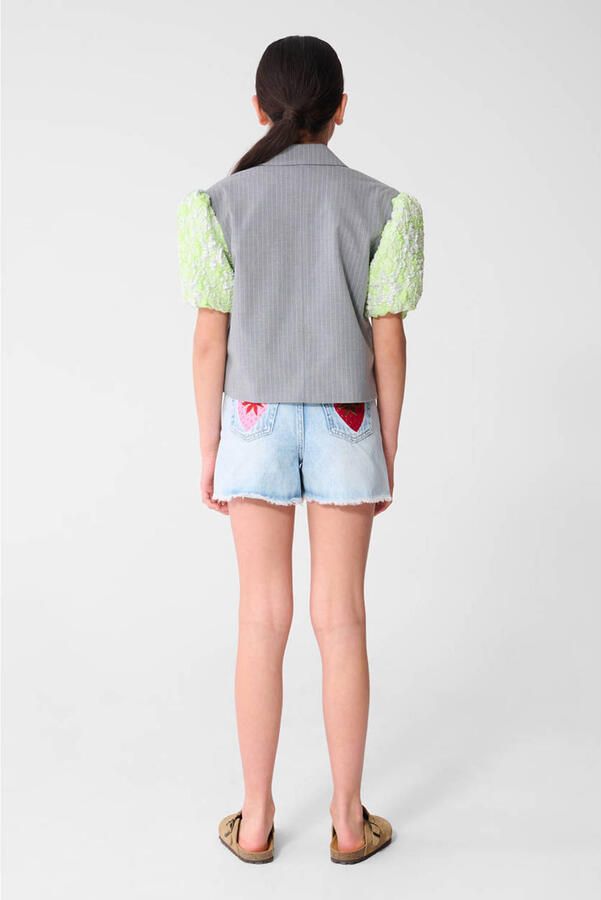 Shoeby cropped blazer met krijtstreep grijs - Foto 3