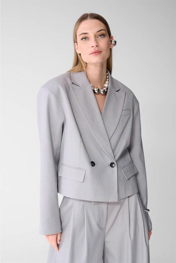 Shoeby cropped blazer met wol lichtgrijs