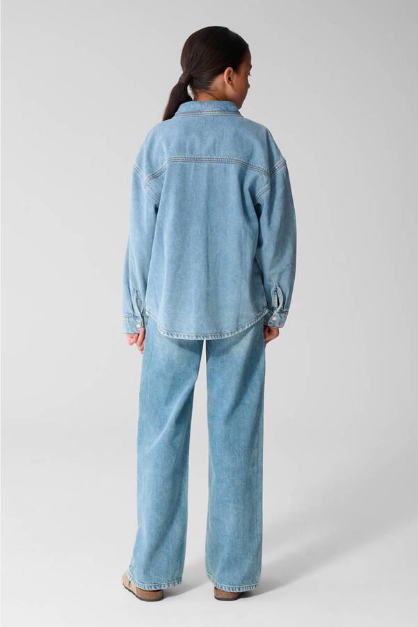 Shoeby denim blouse met hartjes lichtblauw - Foto 3