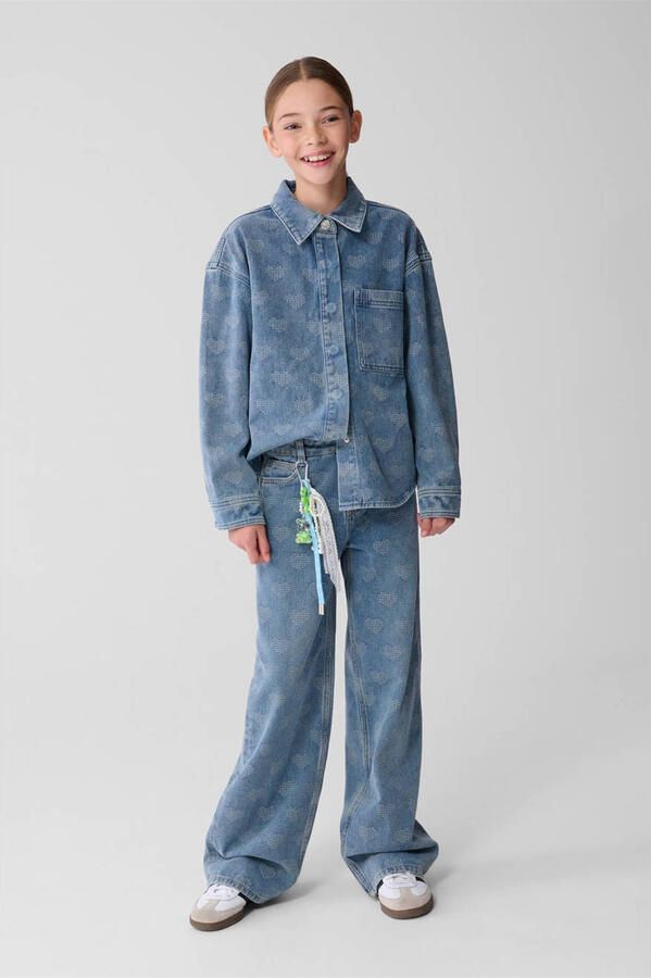 Shoeby denim blouse met hartjes medium blue denim - Foto 3