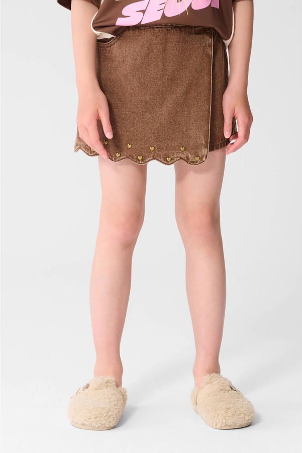 Shoeby denim skort met hartjes bruin - Foto 3