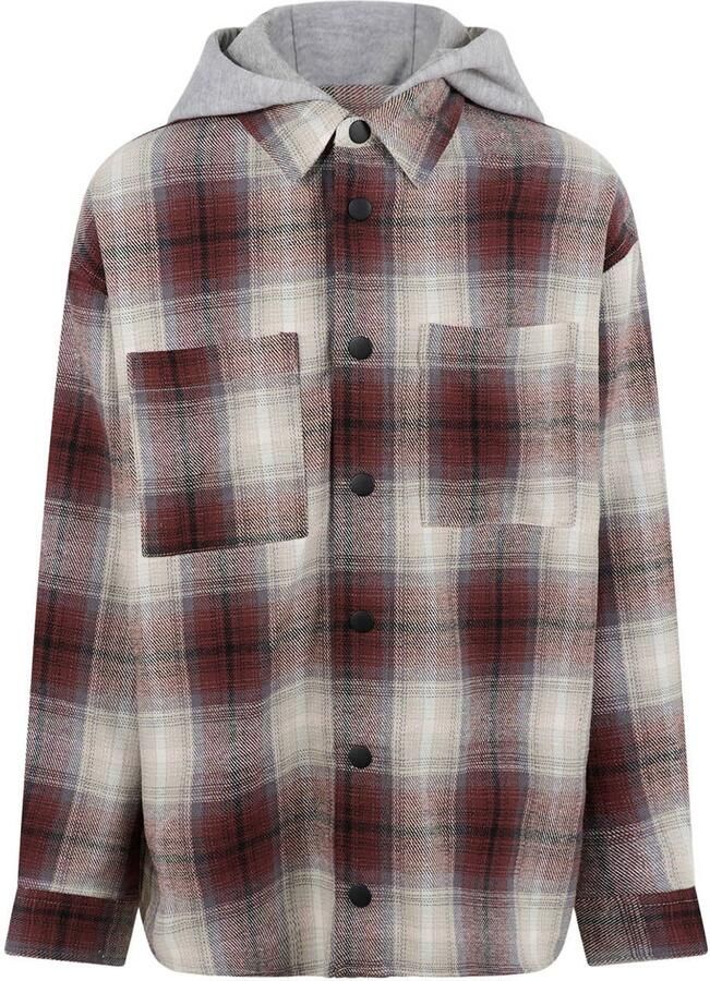 Shoeby flanel geruit overshirt met backprint lichtbruin grijs