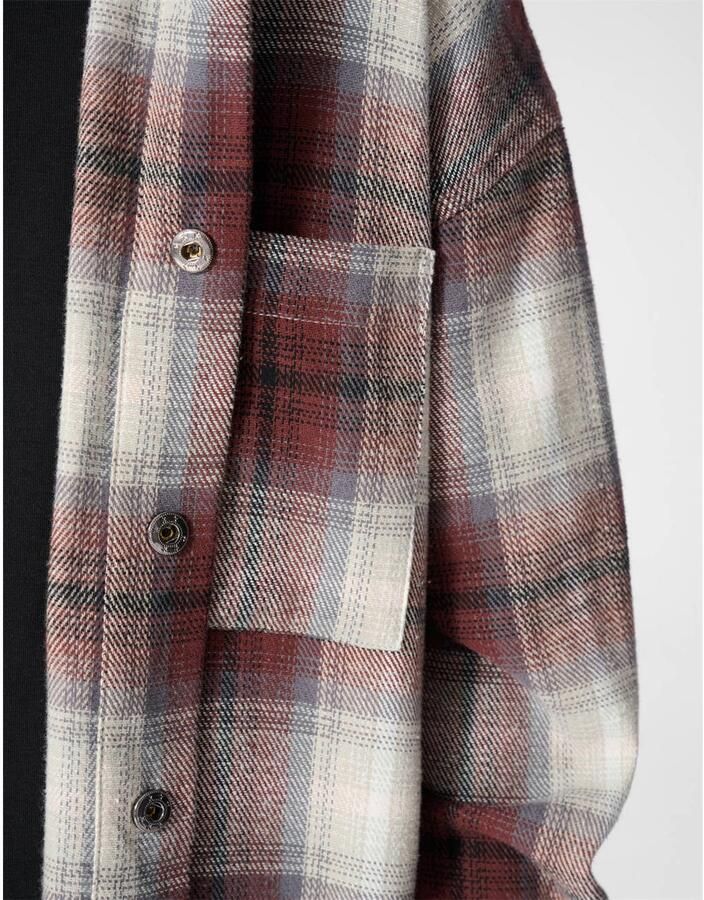 Shoeby flanel geruit overshirt met backprint lichtbruin grijs - Foto 2