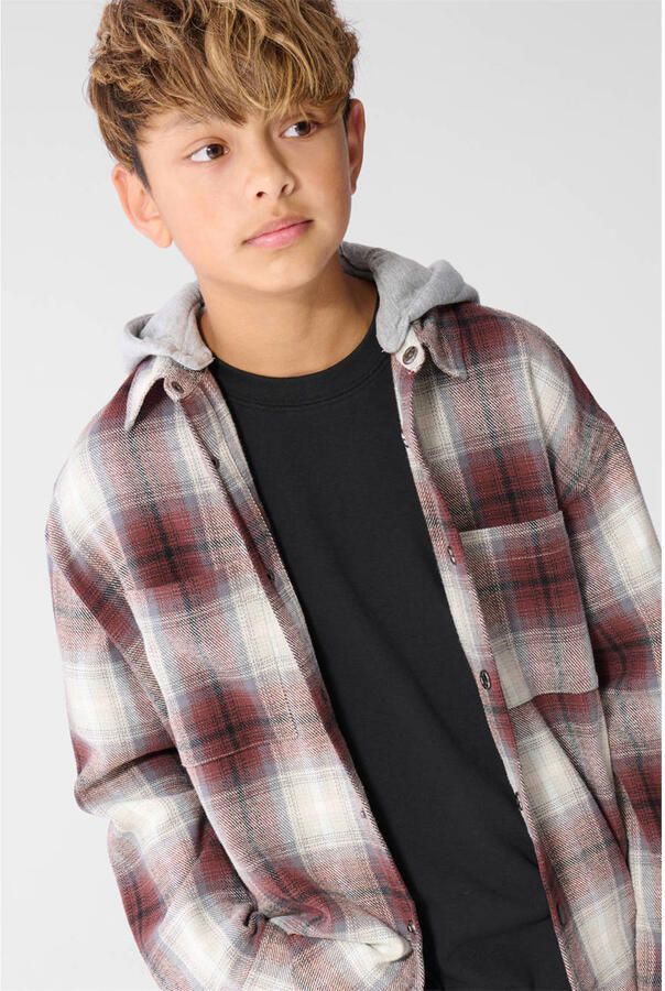 Shoeby flanel geruit overshirt met backprint lichtbruin grijs