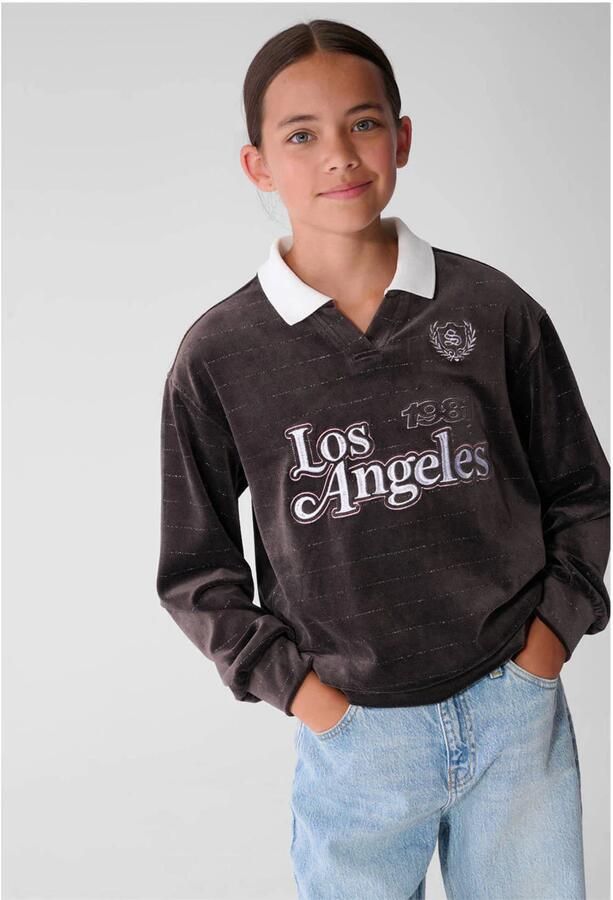Shoeby fluwelen longsleeve met glitters donkerbruin