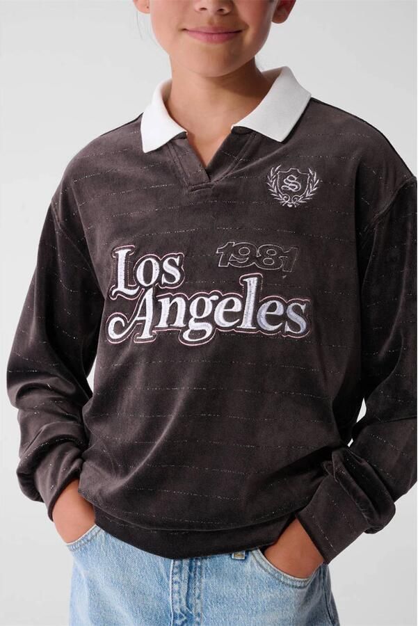 Shoeby fluwelen longsleeve met glitters donkerbruin - Foto 2