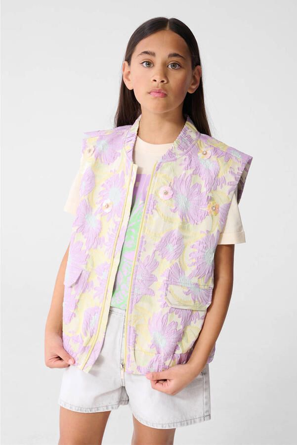 Shoeby gebloemde gilet lila met textuur