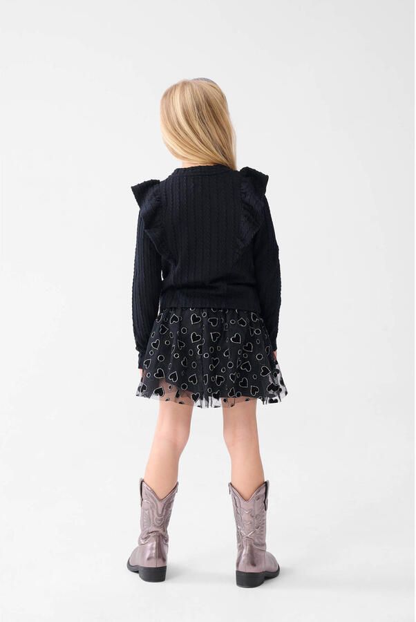 Shoeby gebreide longsleeve met ruches zwart Meisjes Polyester Ronde hals 170 176