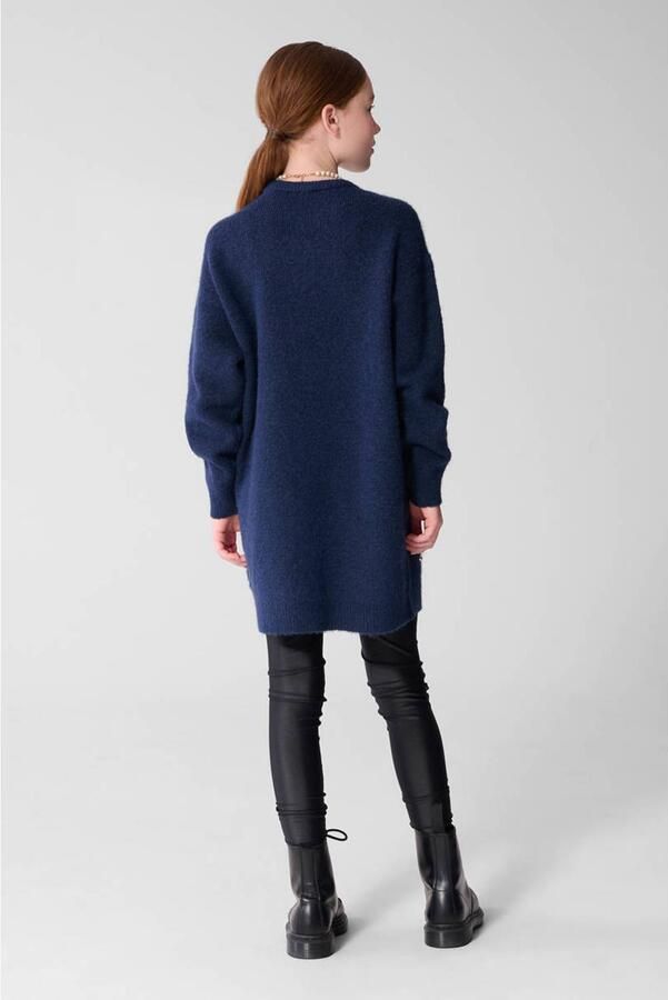 Shoeby gebreide midi jurk met studs donkerblauw Meisjes Polyester Ronde hals glitter - Foto 2