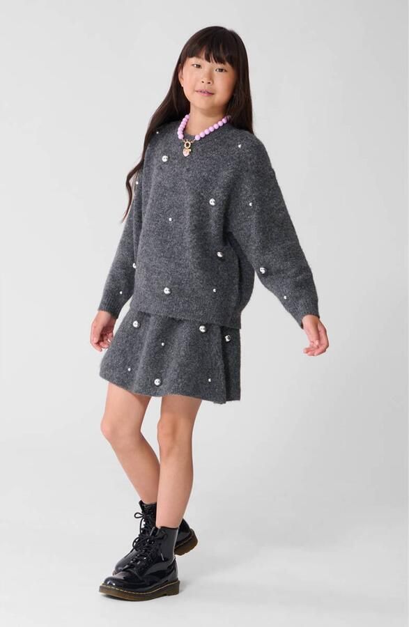 Shoeby gebreide trui met studs en wol grijs Meisjes Polyester Ronde hals glitter - Foto 3