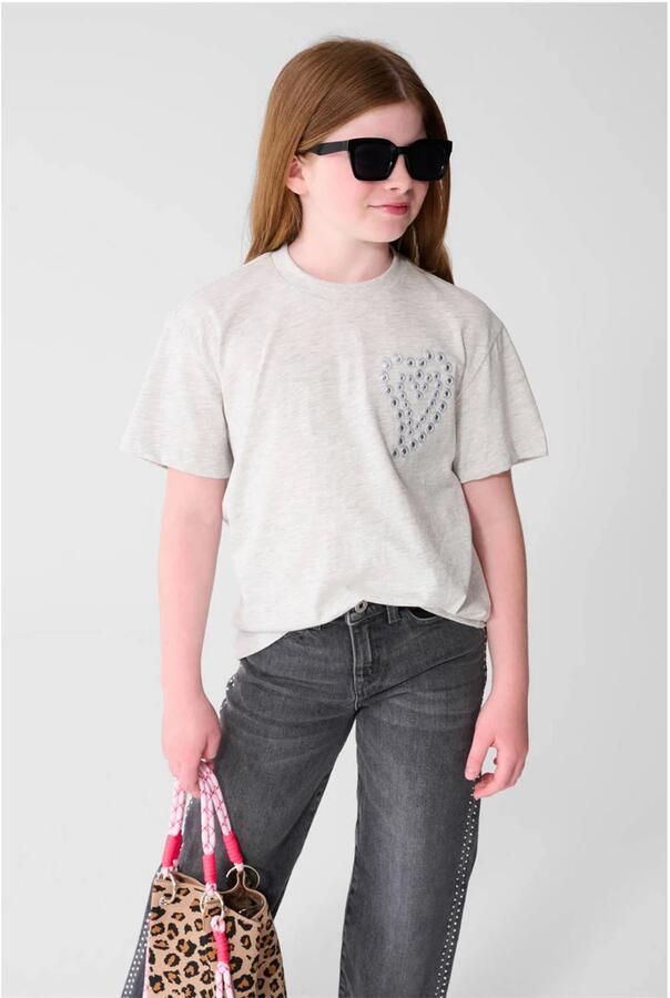 Shoeby gemêleerd T-shirt met borduursels lichtgrijs
