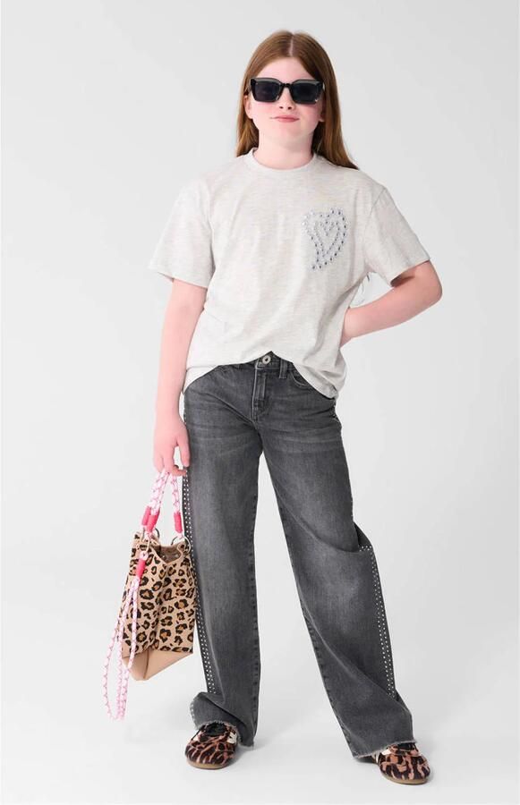 Shoeby gemêleerd T-shirt met borduursels lichtgrijs - Foto 3