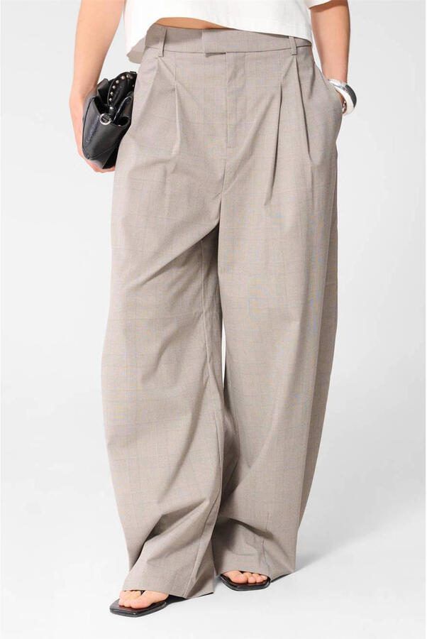 Shoeby viscose high waist ballon geruite broek grijs