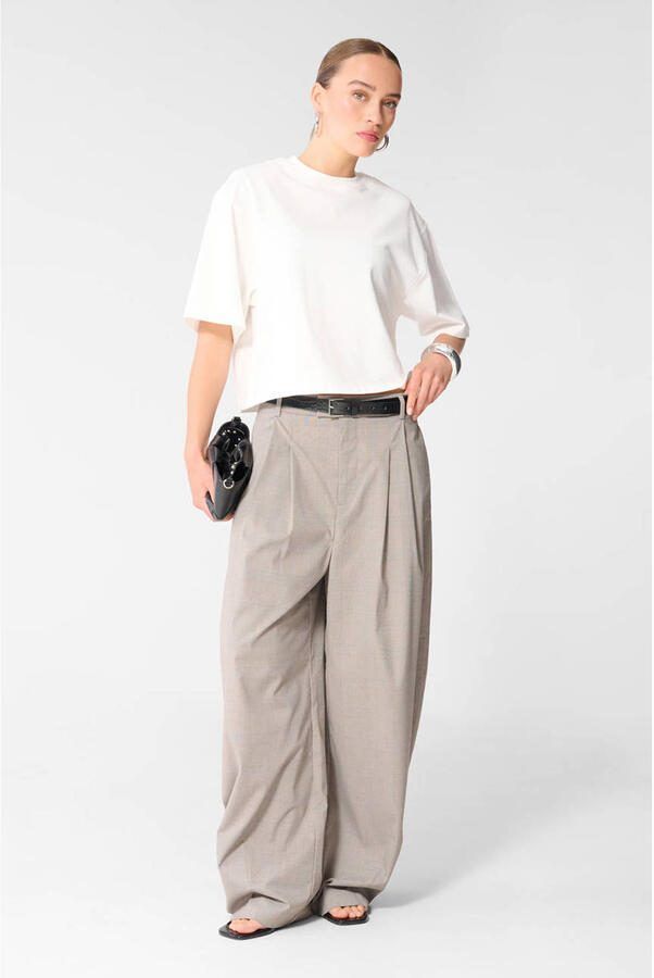 Shoeby viscose high waist ballon geruite broek grijs - Foto 3