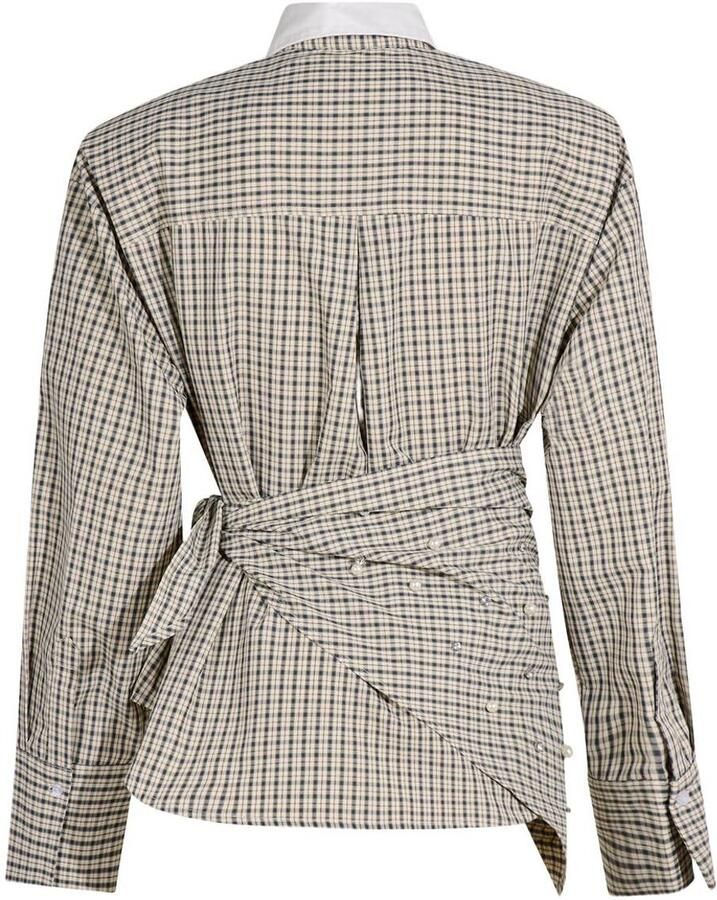 Shoeby geruite blouse met parels beige grijs - Foto 2