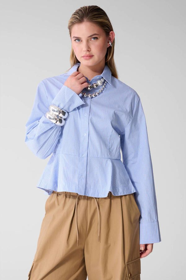 Shoeby geruite blouse met peplum blauw