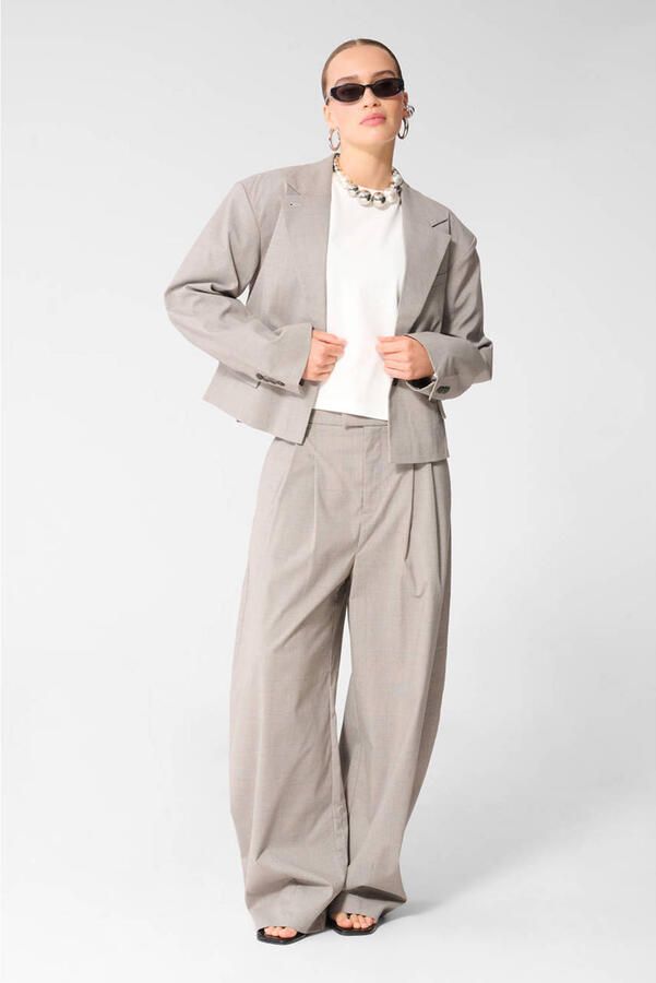 Shoeby geruite cropped blazer grijs