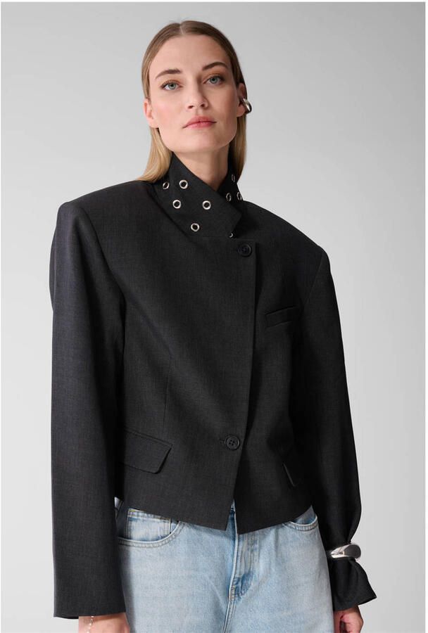 Shoeby geruite cropped blazer met studs donkergrijs