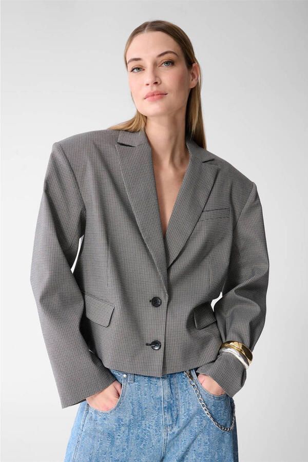 Shoeby geruite cropped blazer zwart