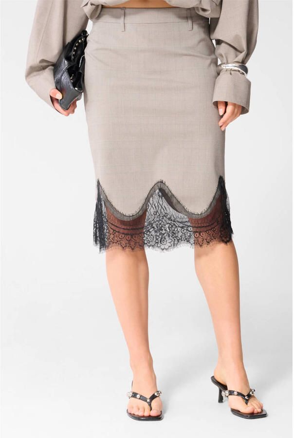 Shoeby geruite midi rok grijs