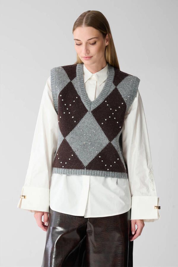 Shoeby geruite spencer met glitters en wol grijs bruin