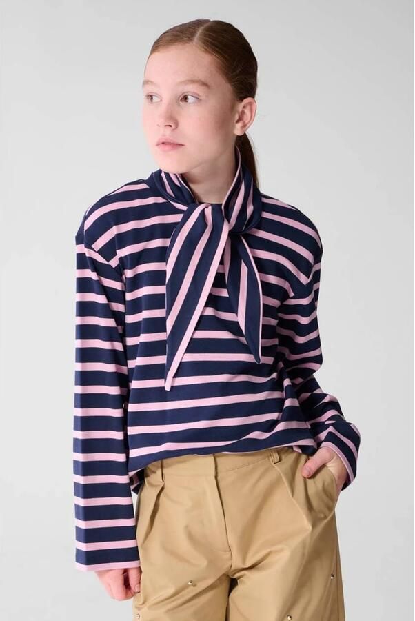 Shoeby gestreept T-shirt donkerblauw Meisjes Katoen Sjaalkraag Streep