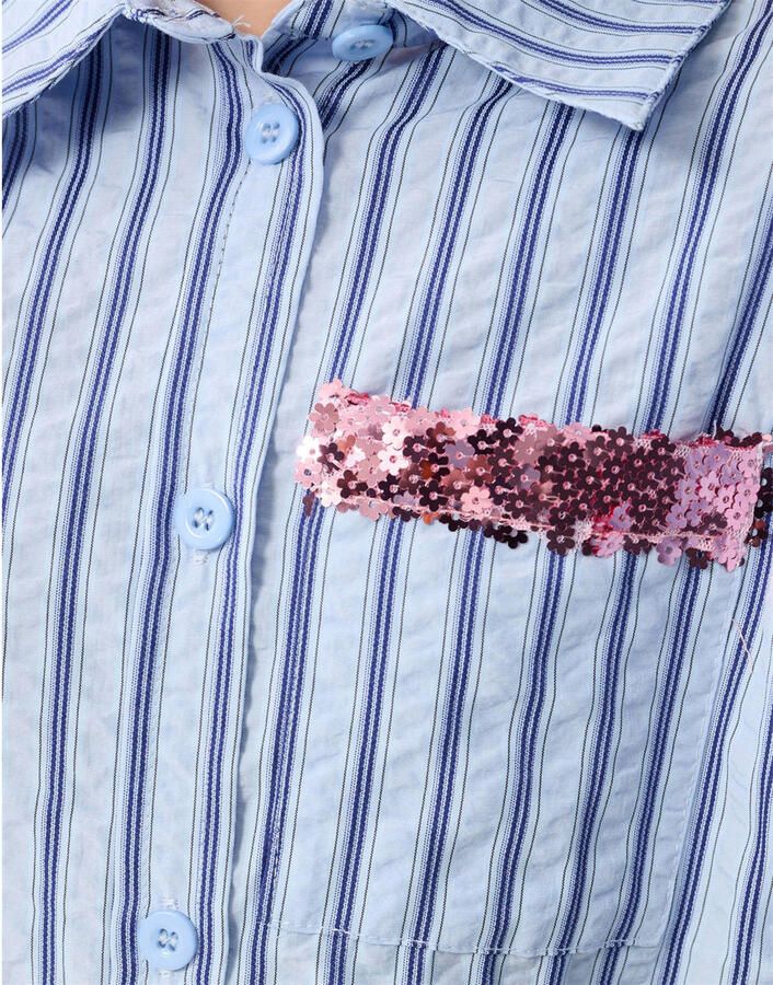 Shoeby gestreepte blouse blauw met pailletten - Foto 3