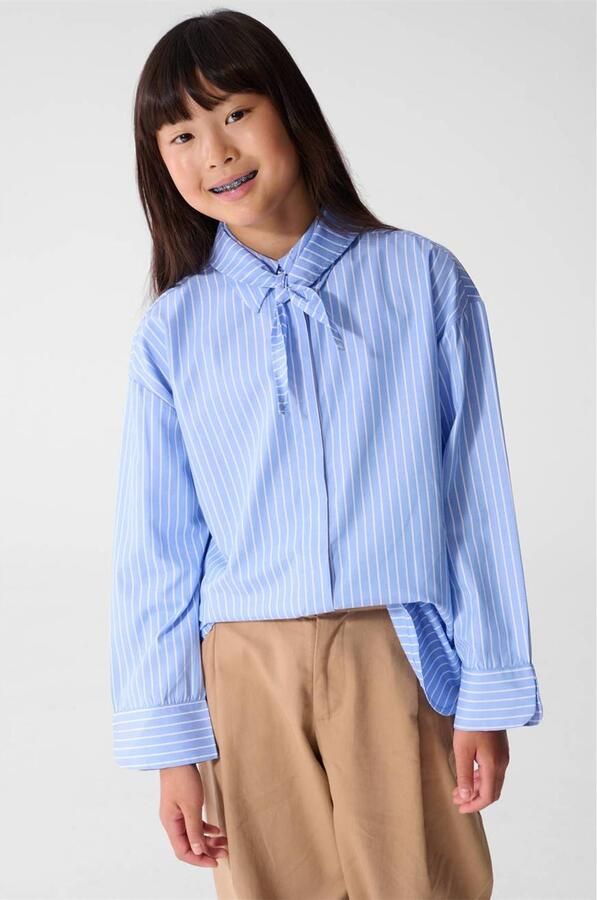 Shoeby gestreepte blouse blauw wit Meisjes Polyester Klassieke kraag