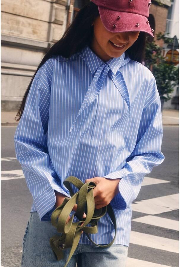 Shoeby gestreepte blouse blauw wit Meisjes Polyester Klassieke kraag - Foto 2